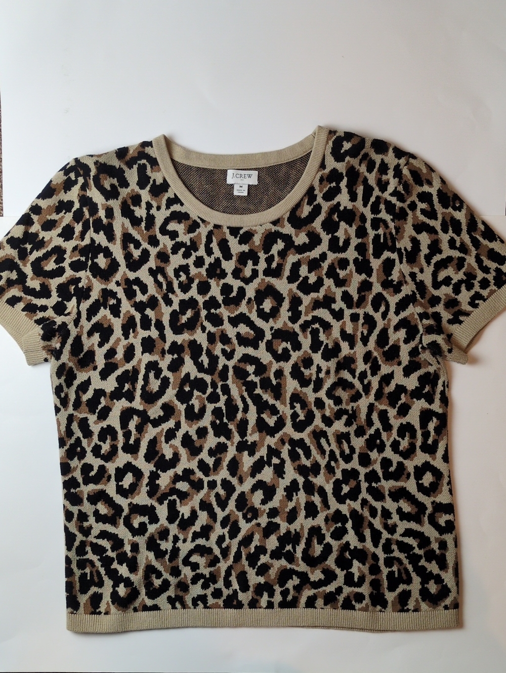 J. Crew Women's Leopard Animal Print Cotton Short Sleeve Sweater Size Medium